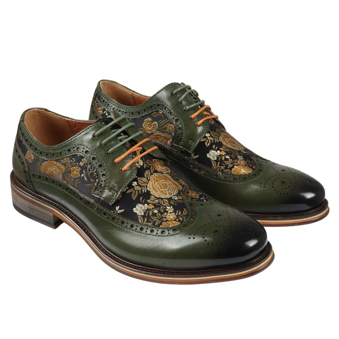 Ross - Men's Floral Print Leather Brogue Shoes