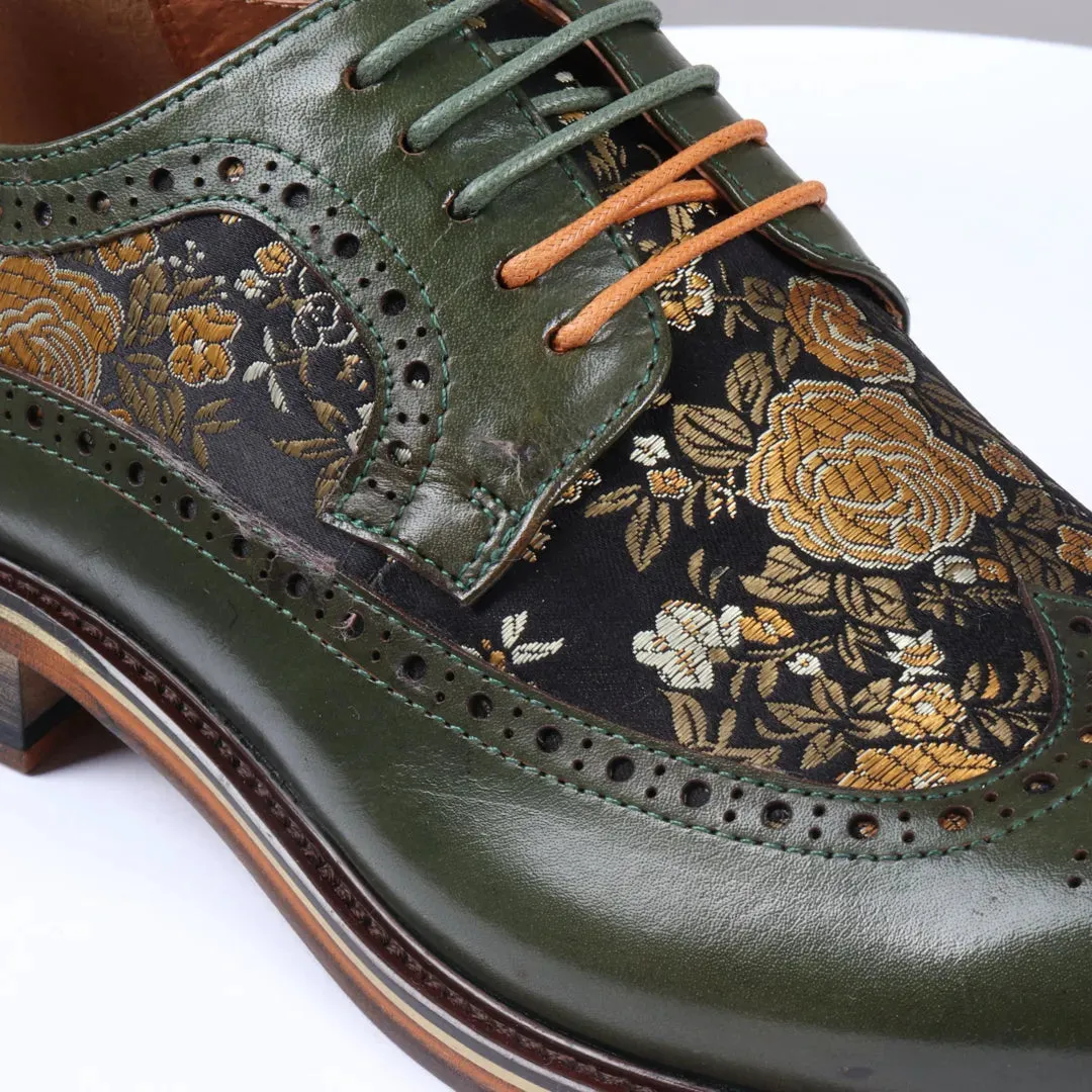 Ross - Men's Floral Print Leather Brogue Shoes