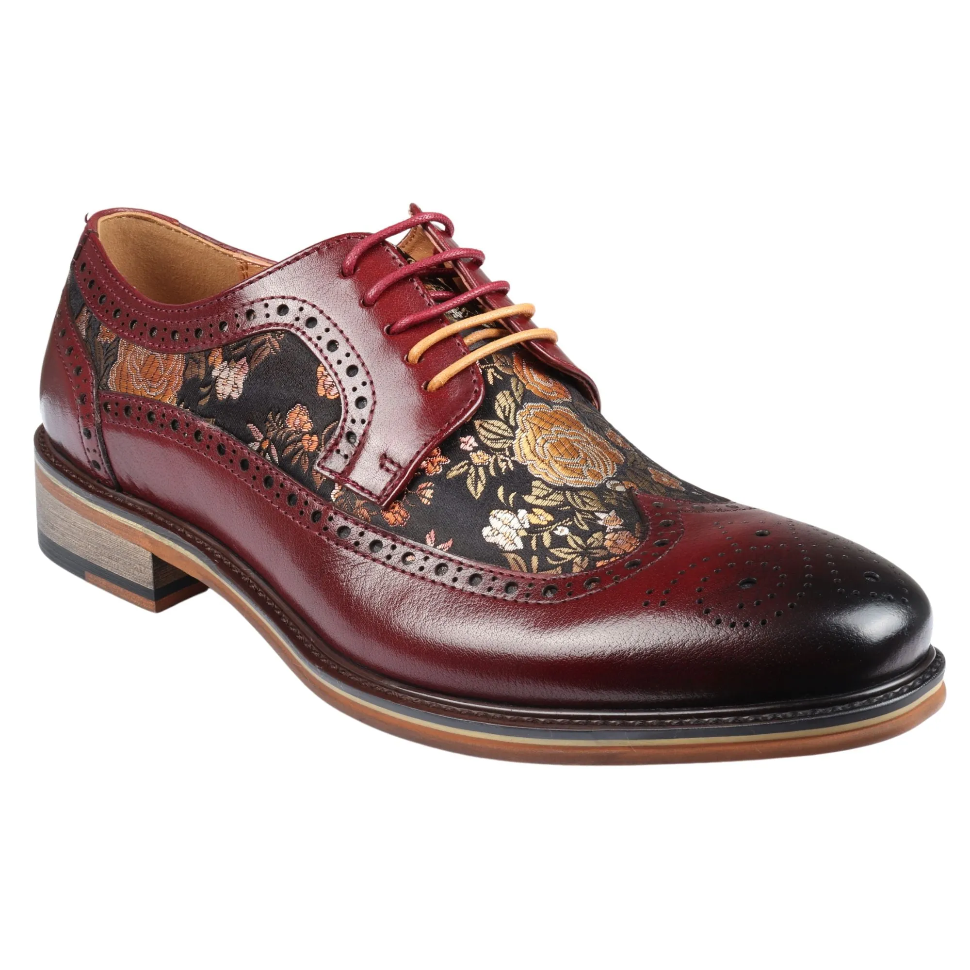 Ross - Men's Floral Print Leather Brogue Shoes