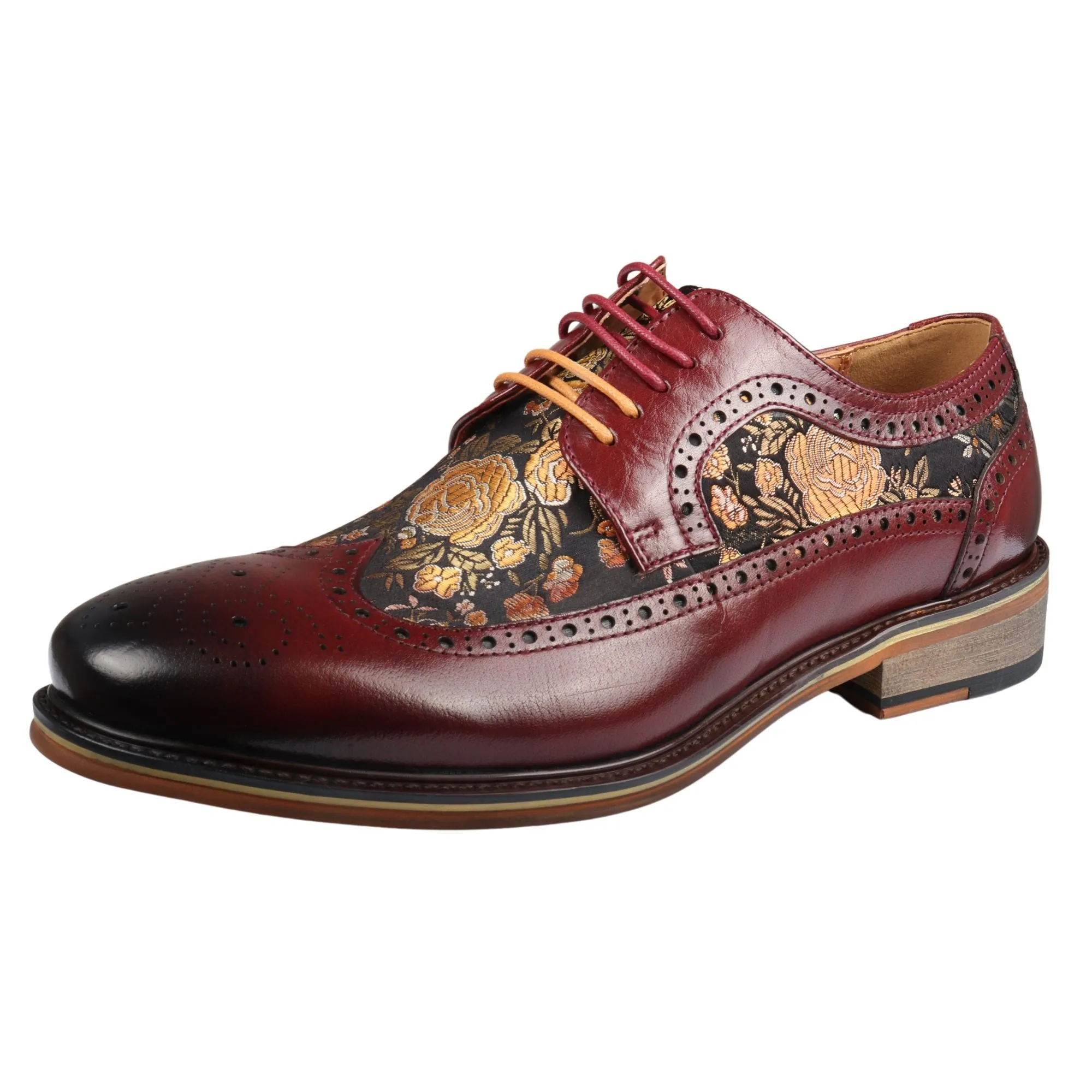 Ross - Men's Floral Print Leather Brogue Shoes