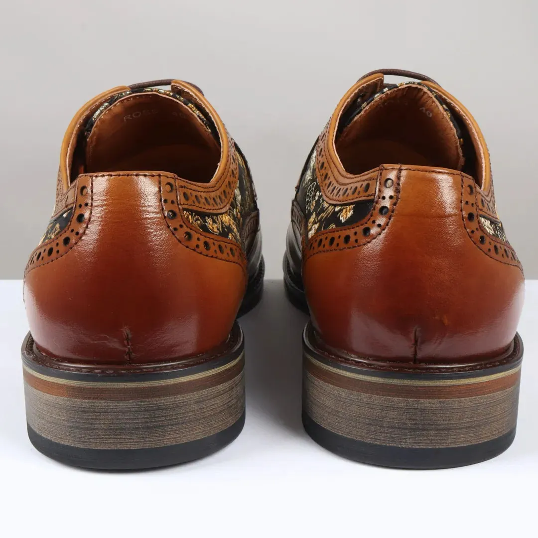 Ross - Men's Floral Print Leather Brogue Shoes