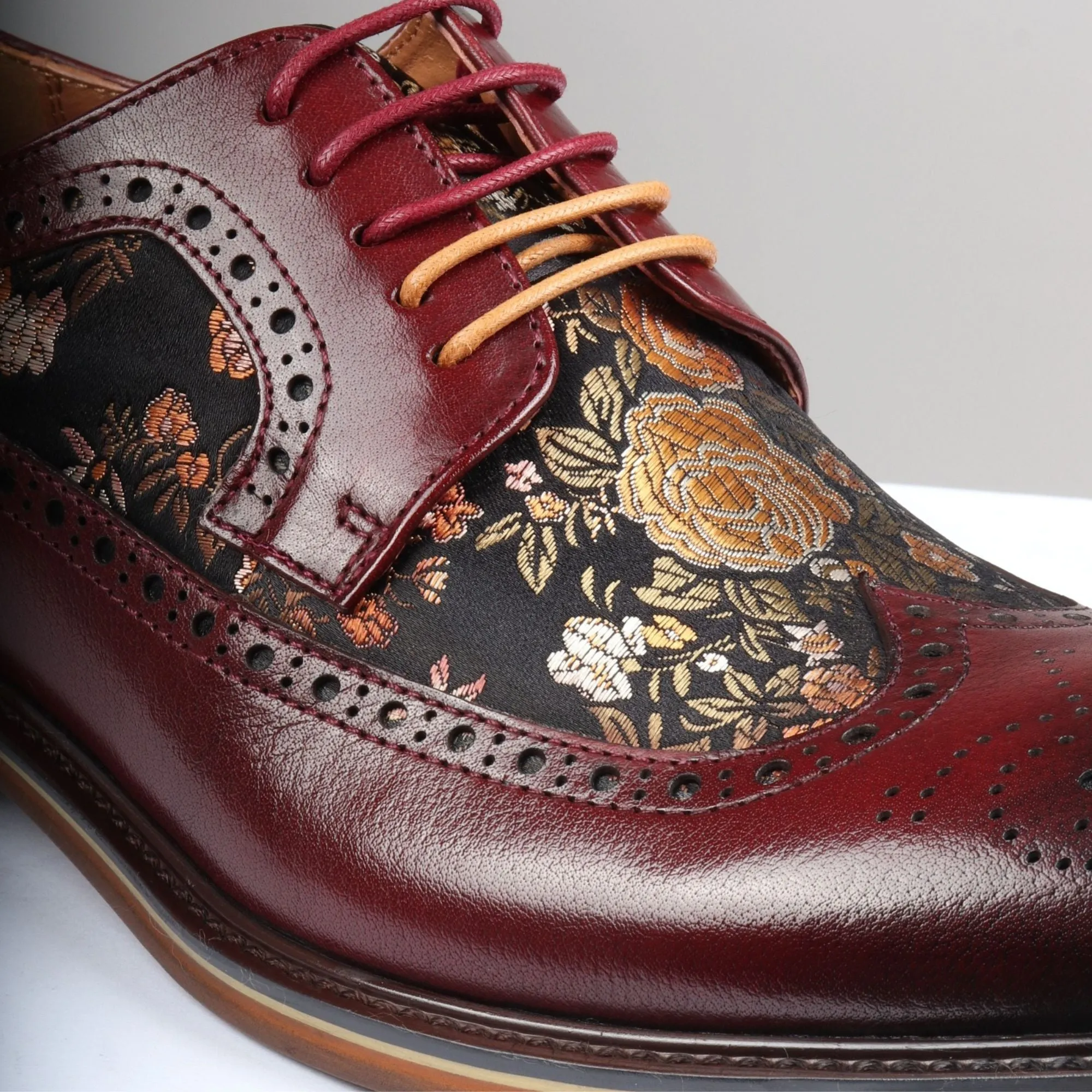 Ross - Men's Floral Print Leather Brogue Shoes