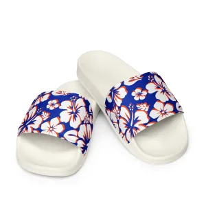 Royal Blue, Orange and White Hawaiian Flowers Men’s Slides Sandals