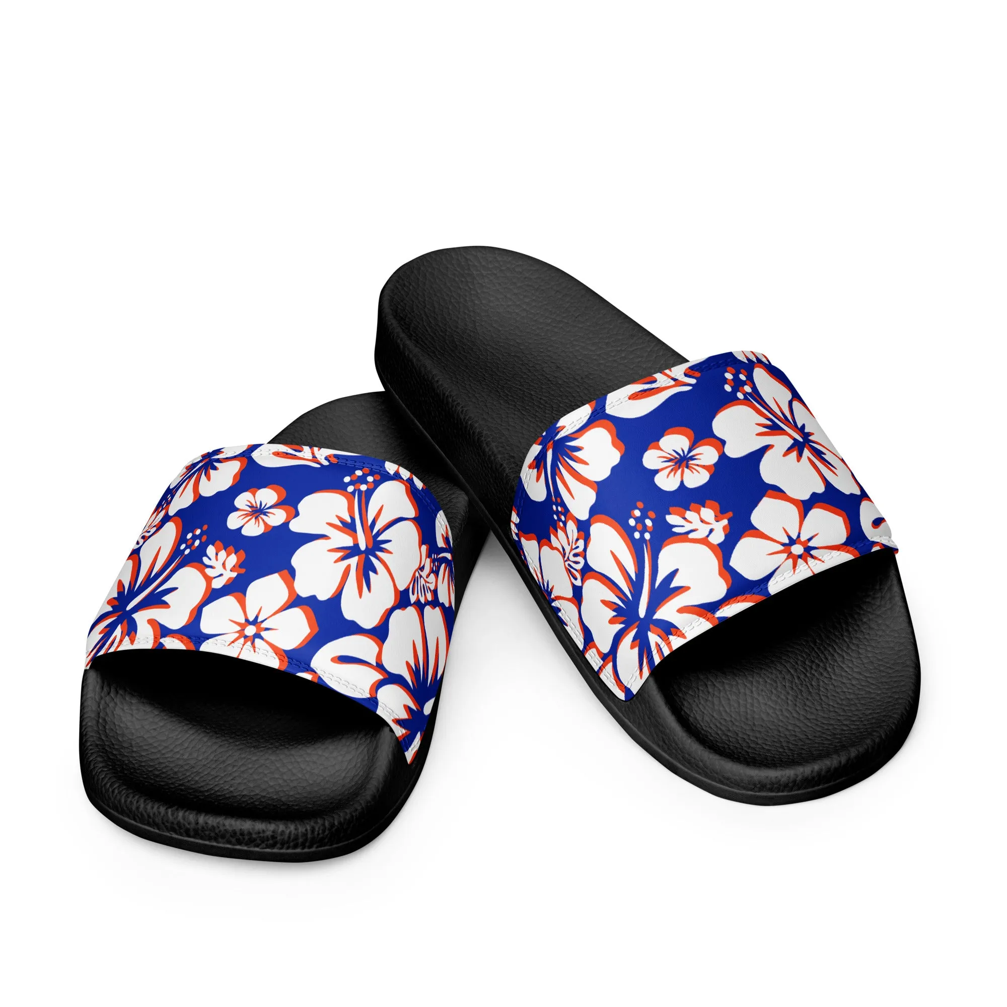 Royal Blue, Orange and White Hawaiian Flowers Men’s Slides Sandals