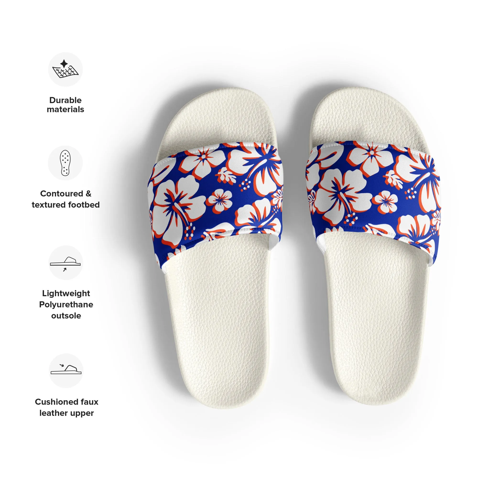 Royal Blue, Orange and White Hawaiian Flowers Men’s Slides Sandals