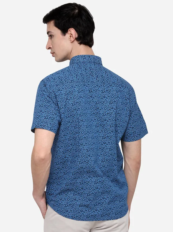 Royal Blue Printed Classic Fit Semi Casual Shirt | Greenfibre