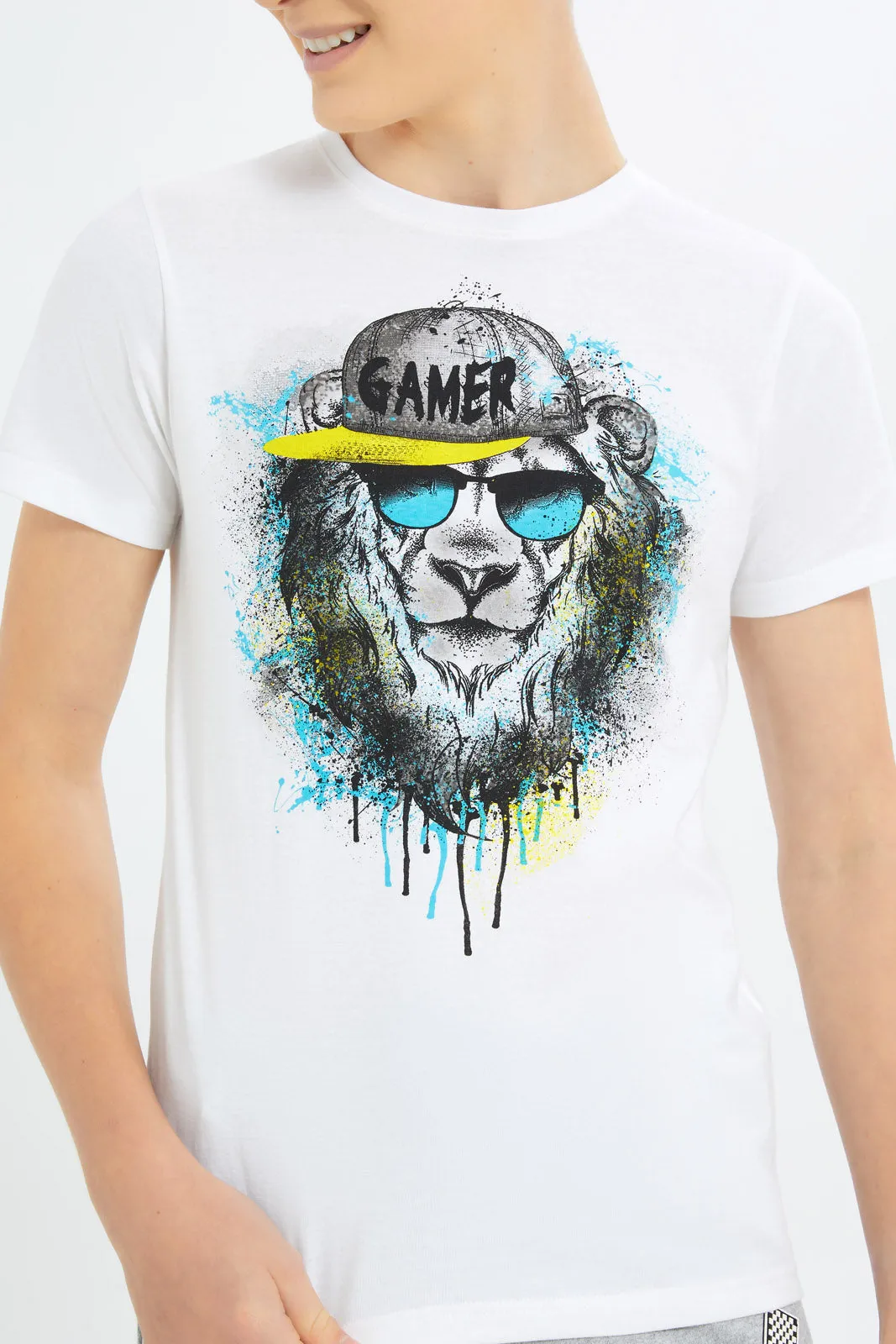 Senior Boys White Lion Face T-Shirt