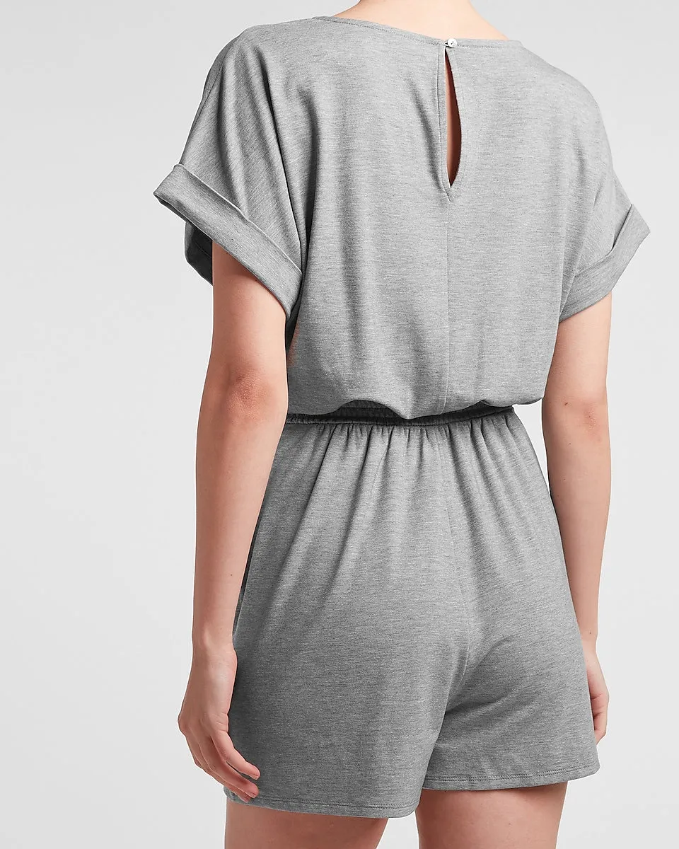 Soft V-Neck Lounge Romper in Heather Gray