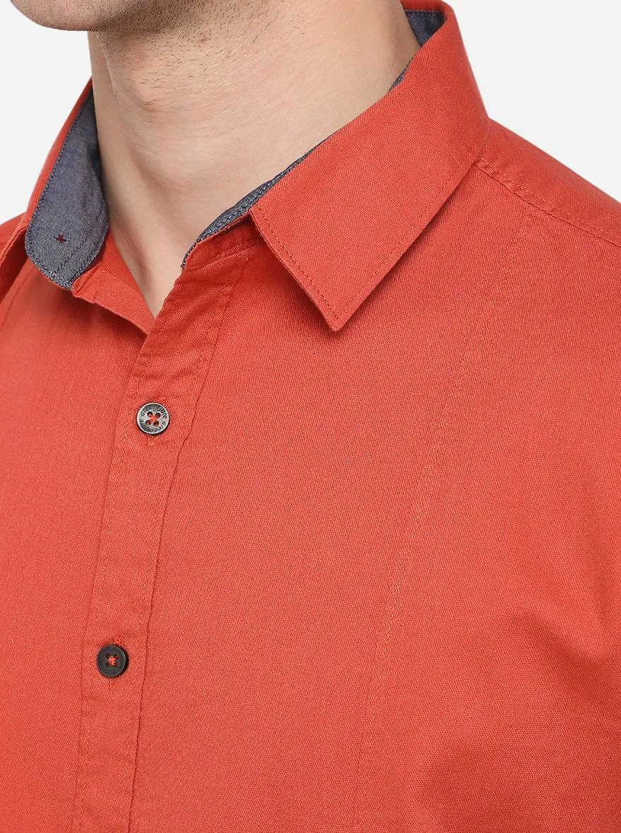 Spicy Orange Solid Slim Fit Casual Shirt | Greenfibre