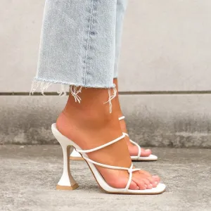 Strappy Faux Leather Square Toe Slip On Sandals