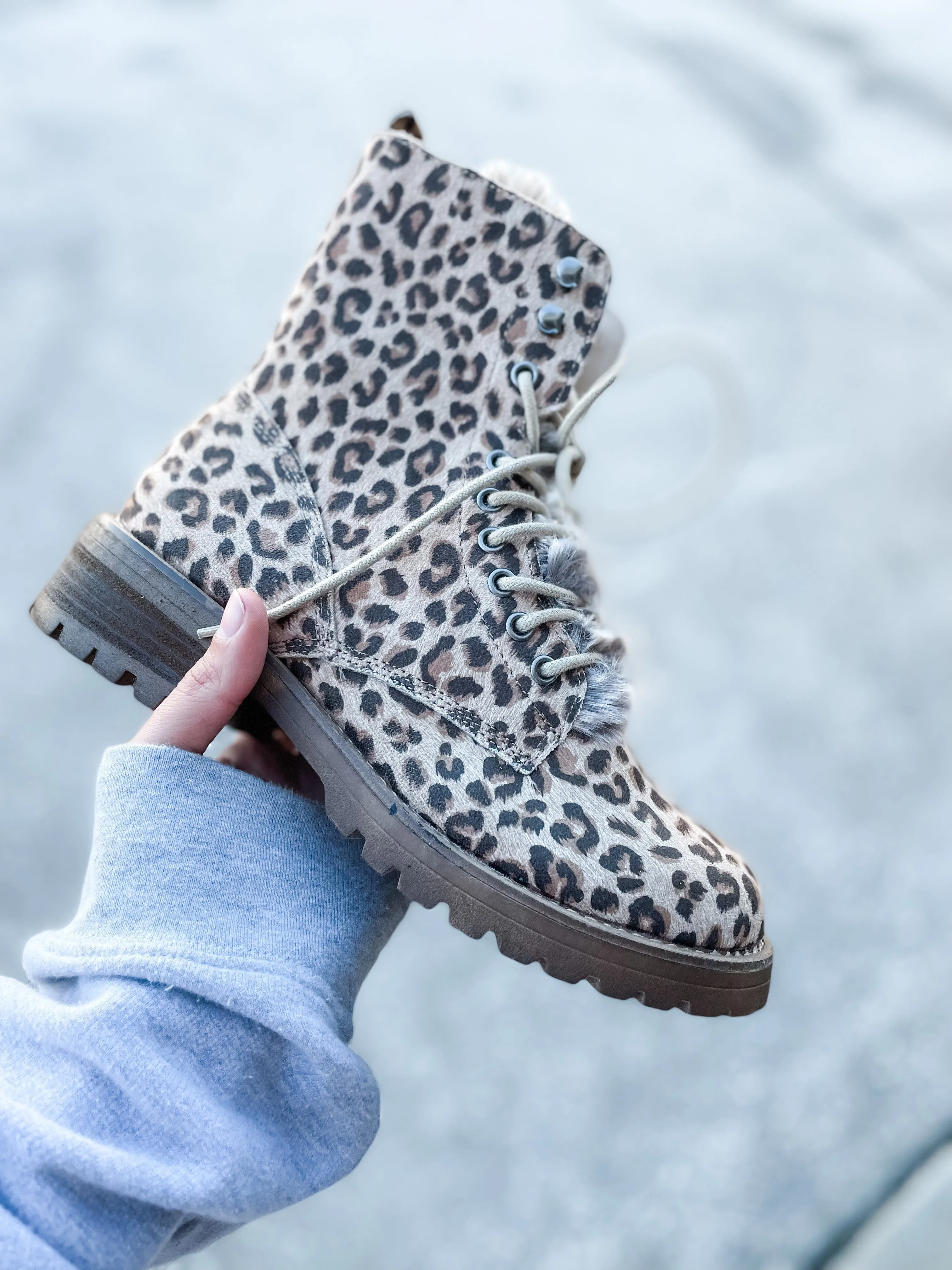 Tan Leopard Tie Up Combat Boots