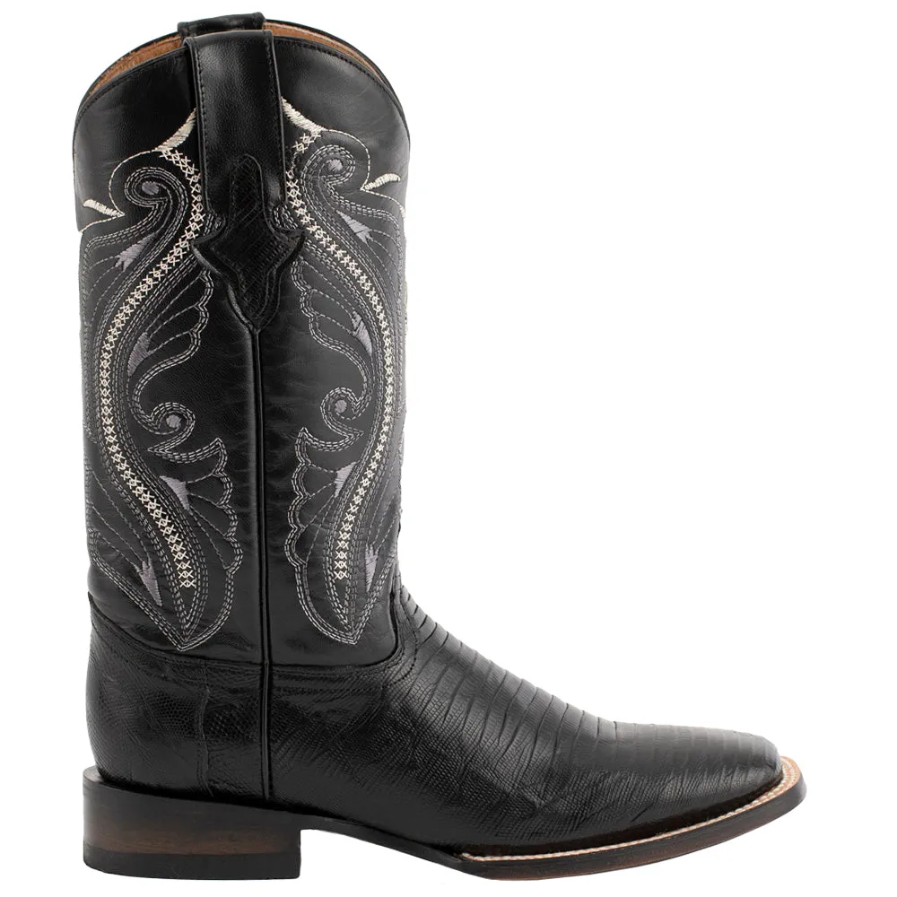 Teju Lizard Embroidered Square Toe Cowboy Boots