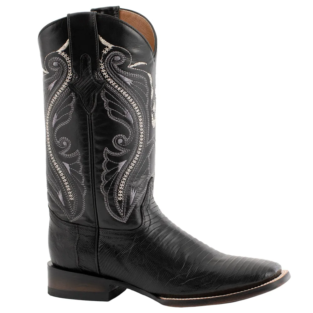 Teju Lizard Embroidered Square Toe Cowboy Boots