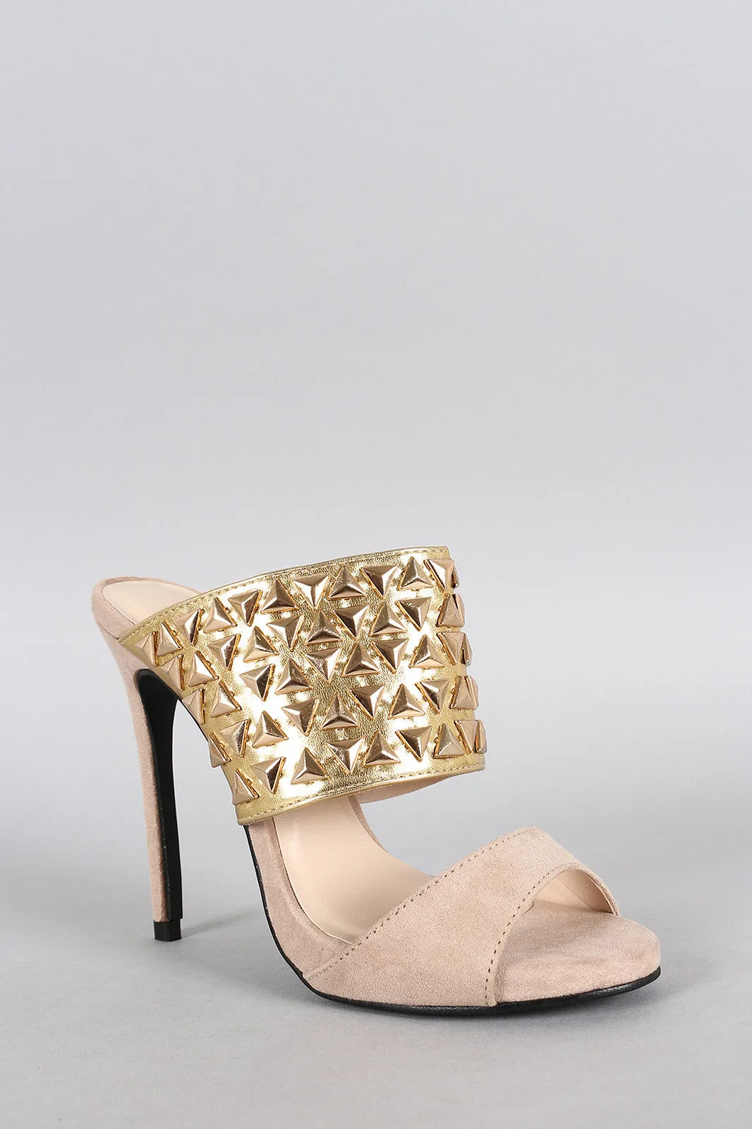 Two Tone Studded Open Toe Heel