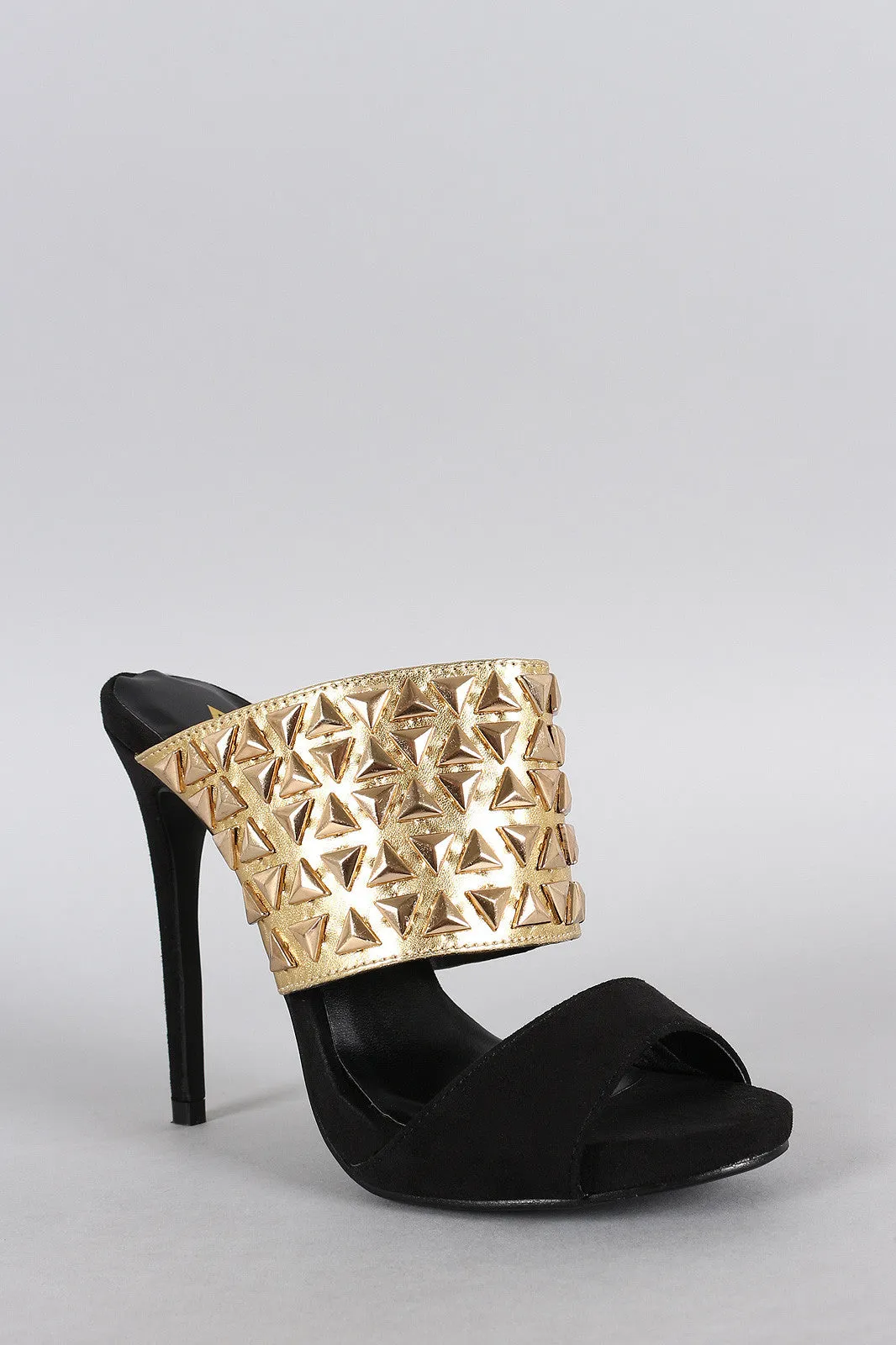 Two Tone Studded Open Toe Heel