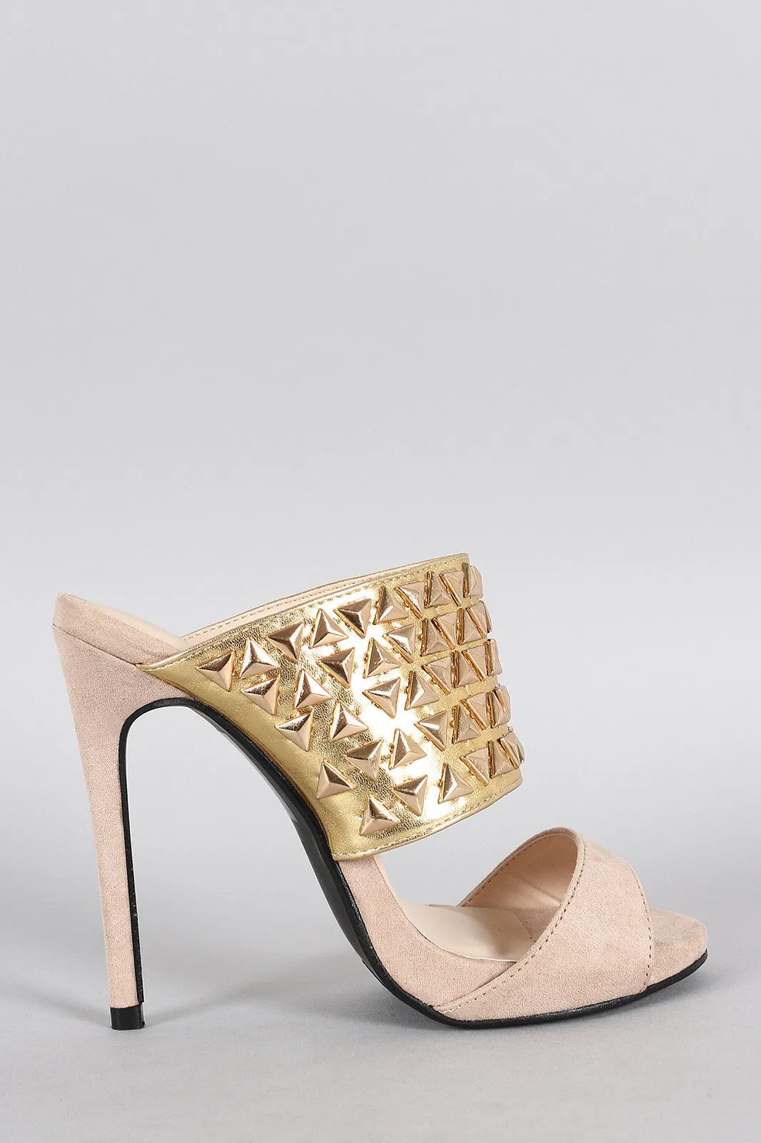 Two Tone Studded Open Toe Heel