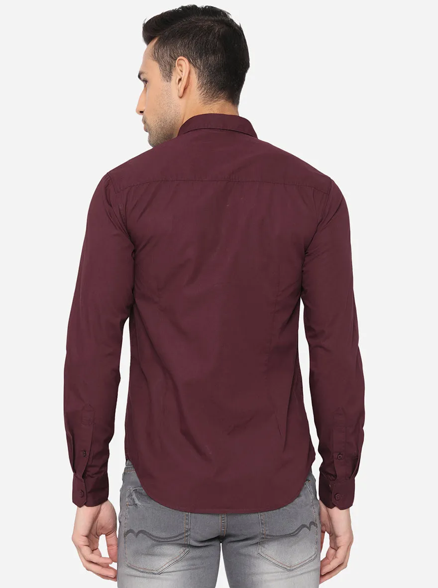 Wine Solid Slim Fit Semi Casual Shirt | Greenfibre