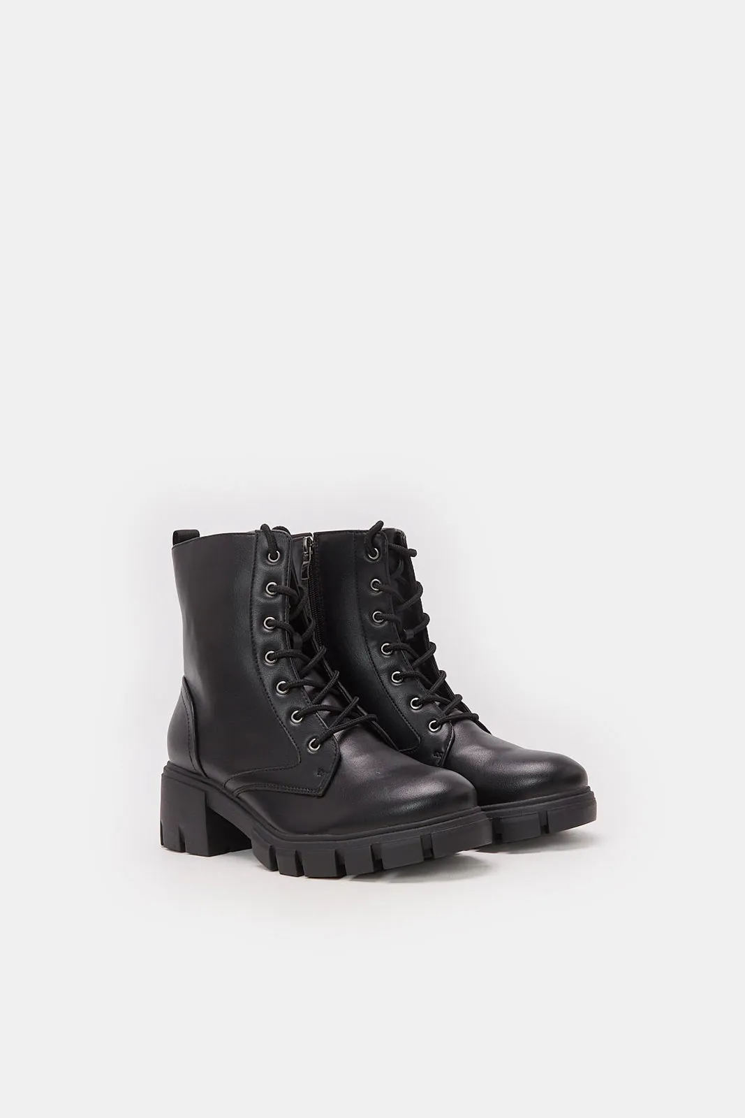 Women Black Lace Up Combat Boot