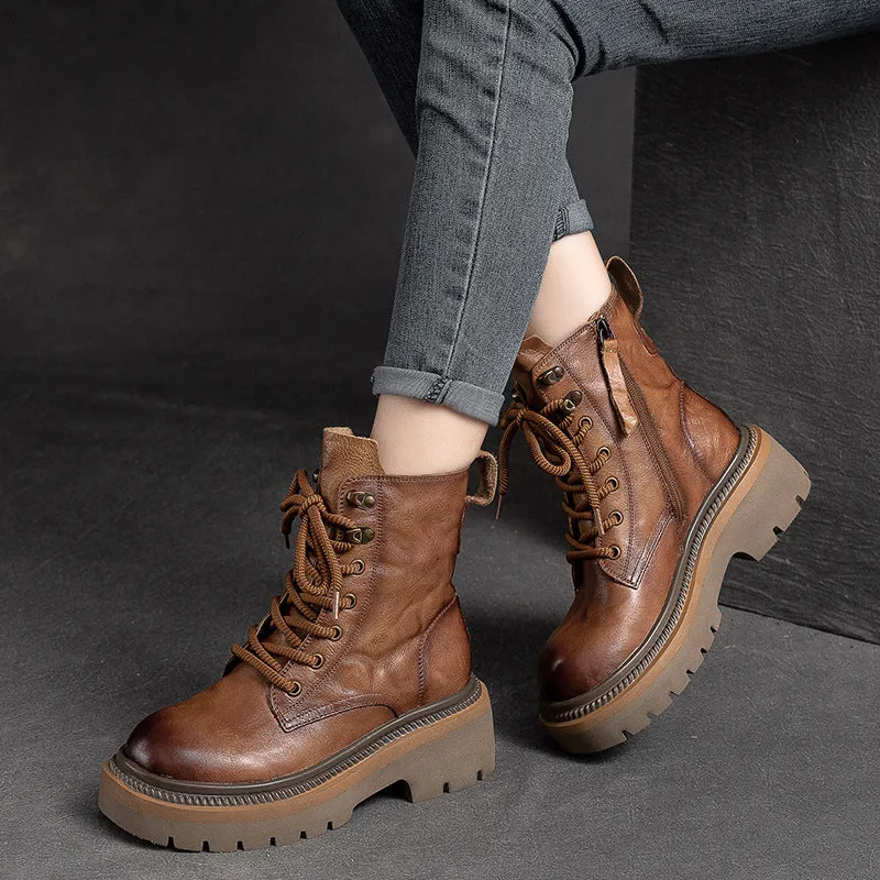 Women Classic Leather Thick Soled Combat Boots