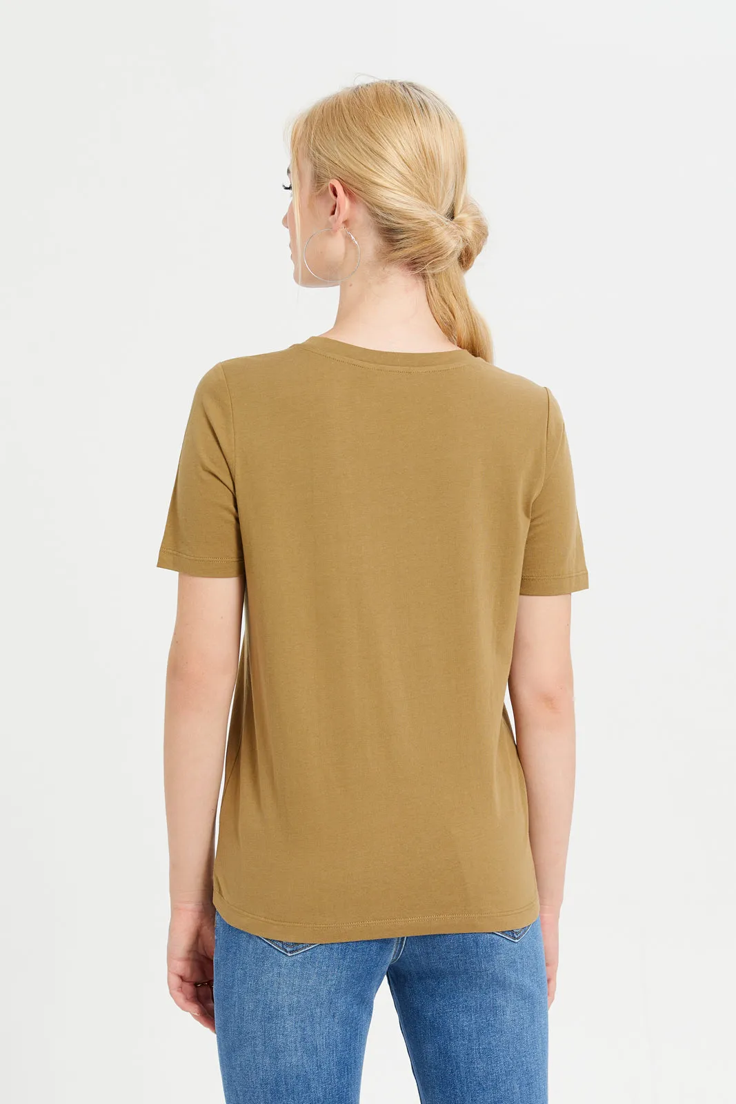 Women Embellished Beige Neck Trim Detail Top