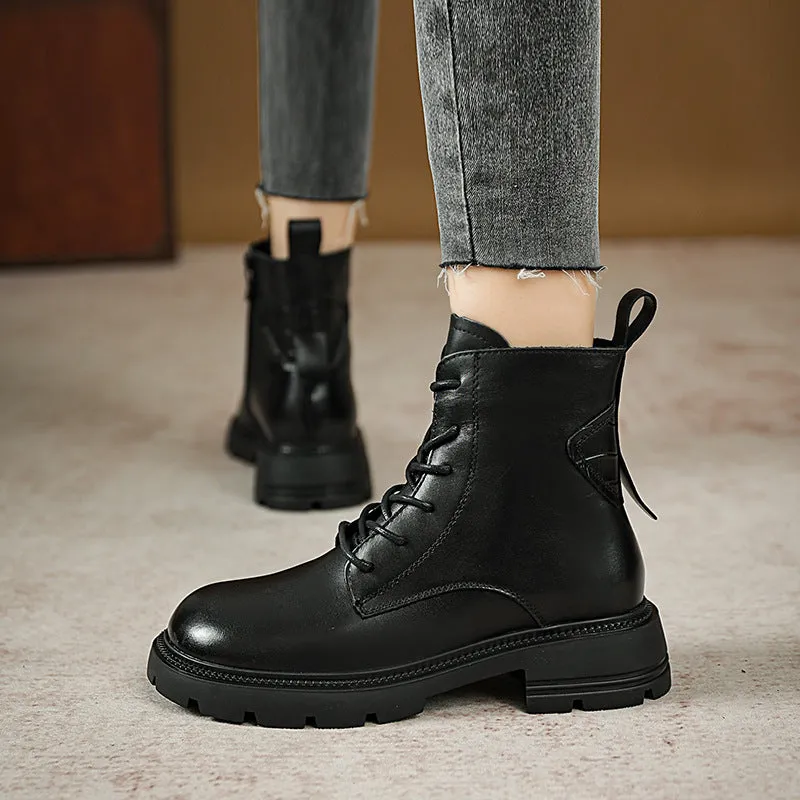 Women Retro Patchwork leather Combat Boots