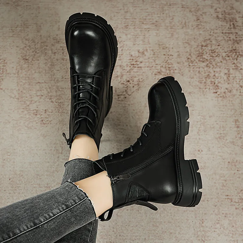 Women Retro Patchwork leather Combat Boots