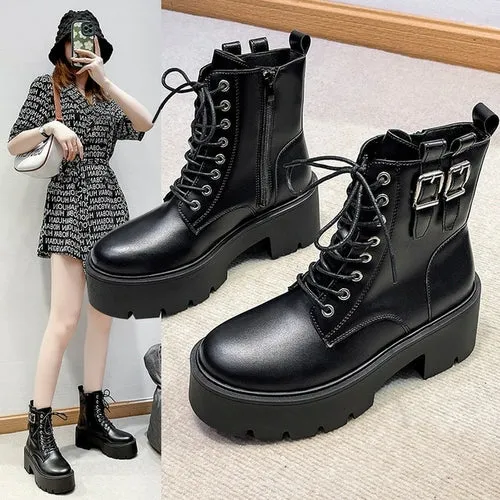 Women Shoes Platform Boots Punk Gothic for Women Boots Combat Ladies