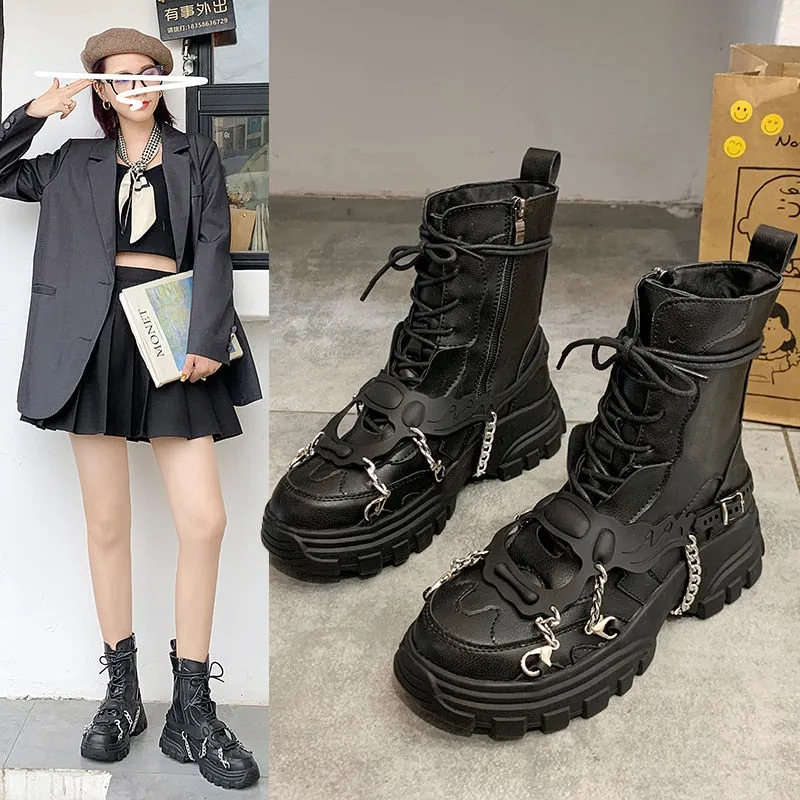 Women Shoes Platform Boots Punk Gothic for Women Boots Combat Ladies