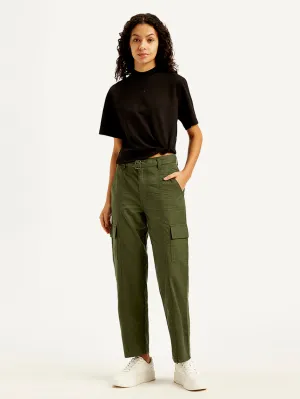 Women's High Rise Olive Baggy Cargo Trousers