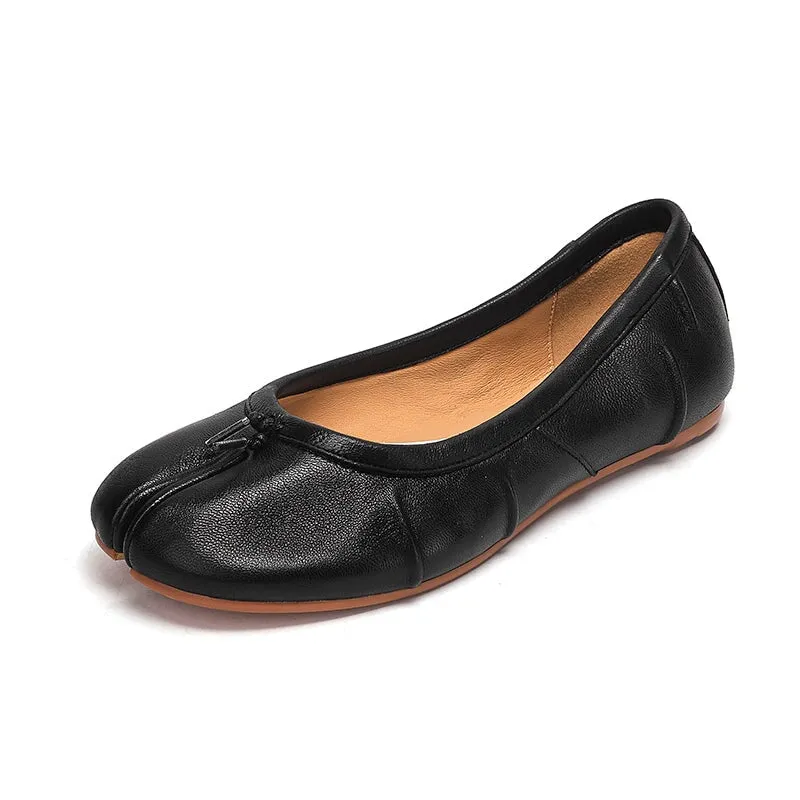 Women's Leather Casual Flats Split Toe Loafers Black/Red/Silver/Apricot