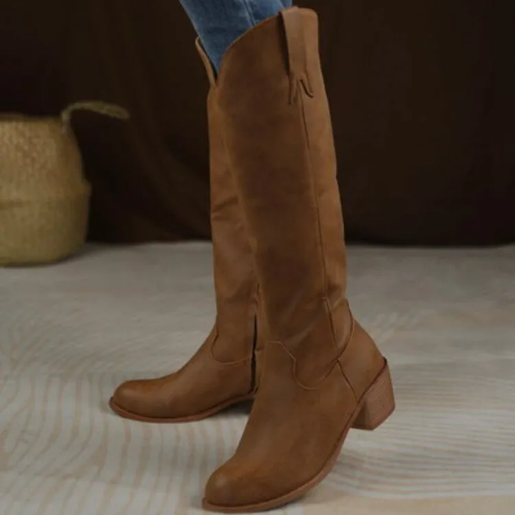 Women's Round Toe Cowboy Knight Boots