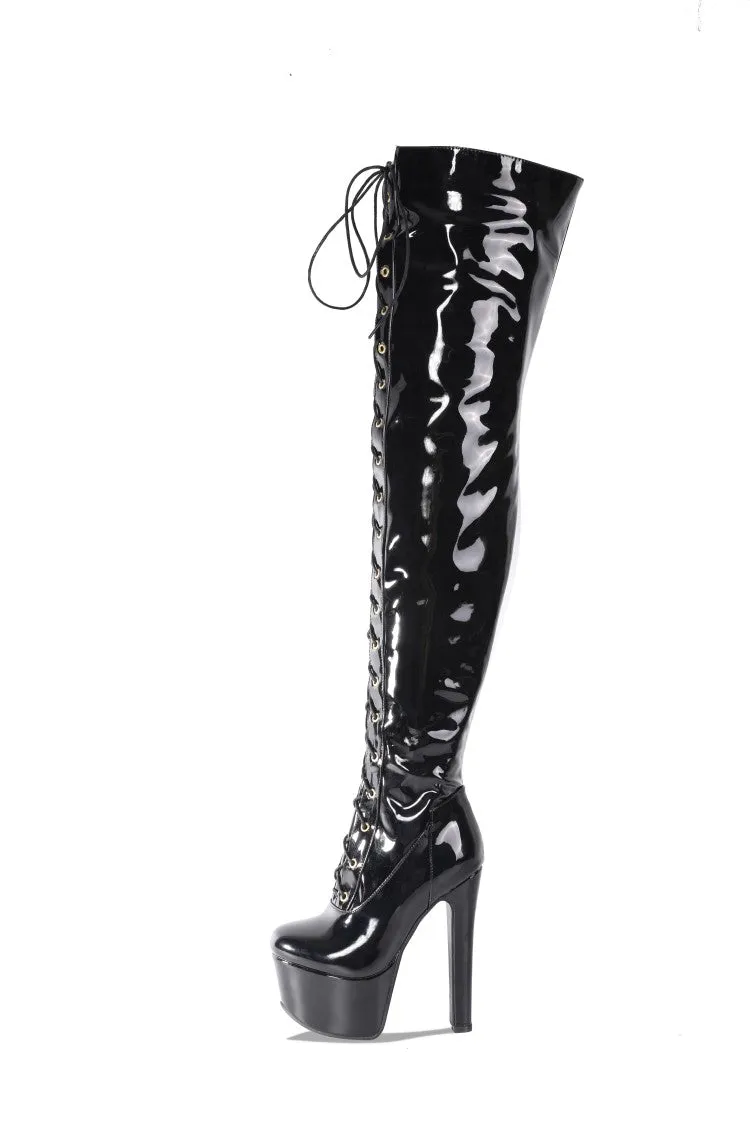 Women's Round Toe Lace Up High Heel Platform Over the Knee Boots