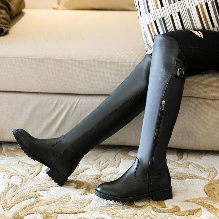 Women's Zipper Buckle Belt Knee High Boots