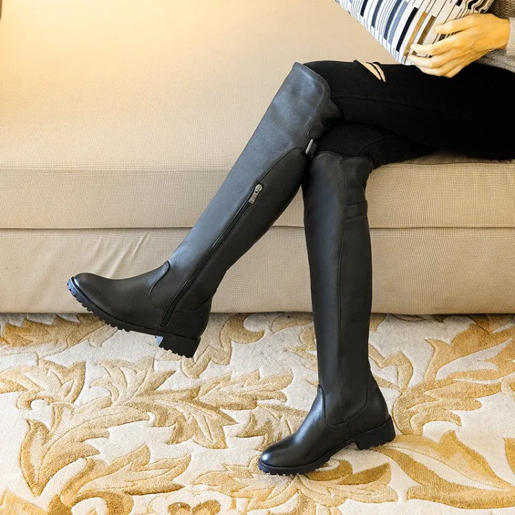 Women's Zipper Buckle Belt Knee High Boots