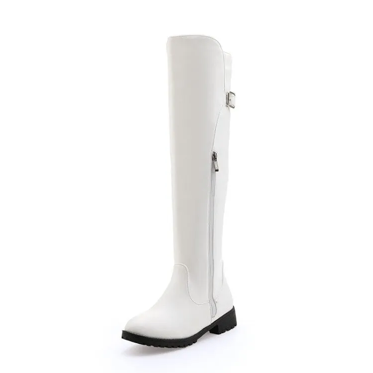 Women's Zipper Buckle Belt Knee High Boots