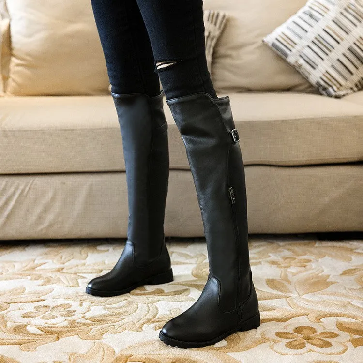 Women's Zipper Buckle Belt Knee High Boots