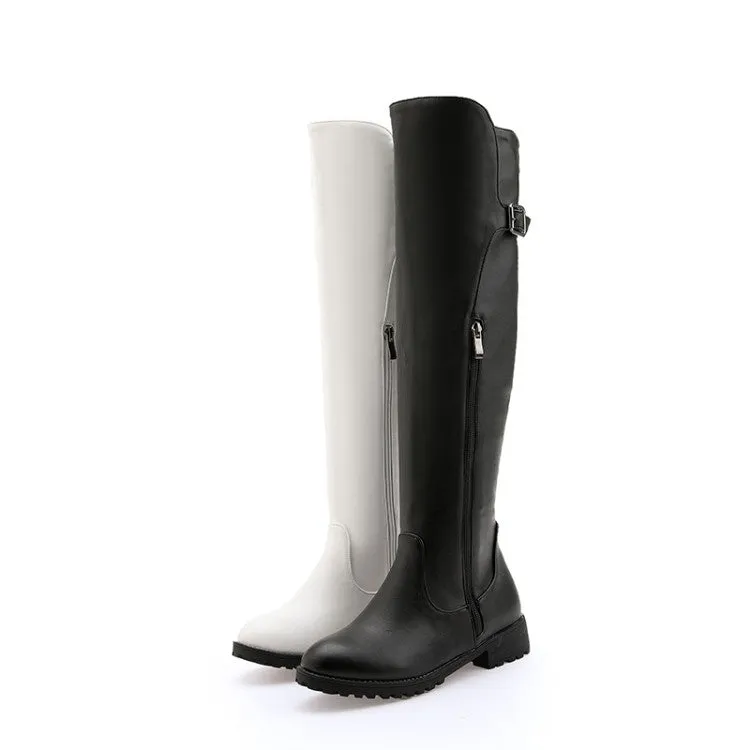 Women's Zipper Buckle Belt Knee High Boots