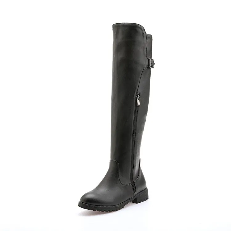 Women's Zipper Buckle Belt Knee High Boots