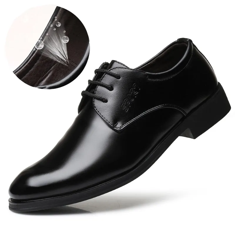 Yeknu New Formal Casual Faux Leather Black Men Business Wedding Quality Cowhide Breathable Retro Lace up Dress Shoes 1803