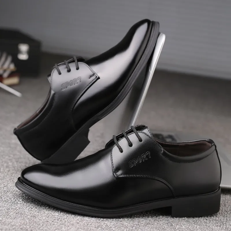 Yeknu New Formal Casual Faux Leather Black Men Business Wedding Quality Cowhide Breathable Retro Lace up Dress Shoes 1803